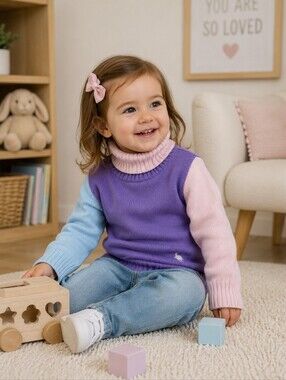 TBBC Townsend Turtleneck Colorblock Sweater Purple Pink Blue 2T